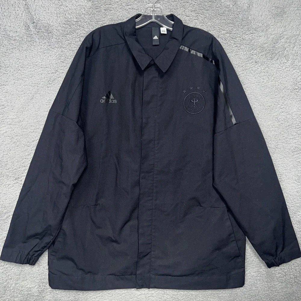 adidas Deutscher Fussball-Gund Jacket Mens Sz L Black Button Up Lightweight 2017